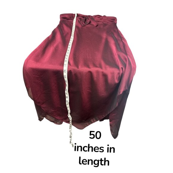 Eva Blue Burgundy Asymmetrical Slip Dress | Ruched Tie Bust Satin Midi Dress | R - Picture 10 of 10